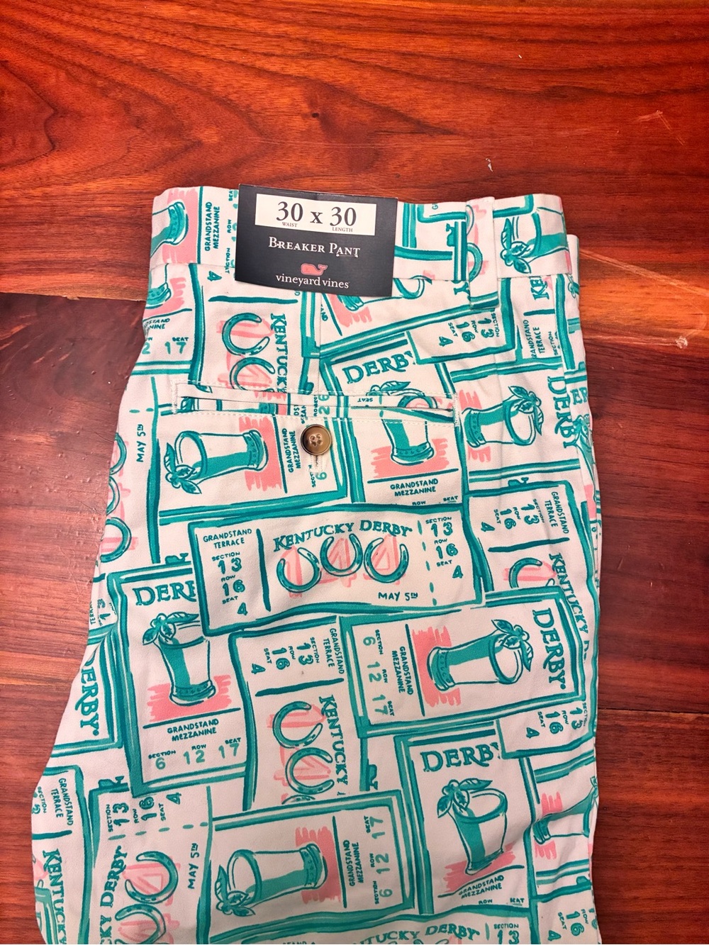 Vineyard Vines Pants Mens 30x30 Kentucky Derby Ticket Print Chino Casual Party